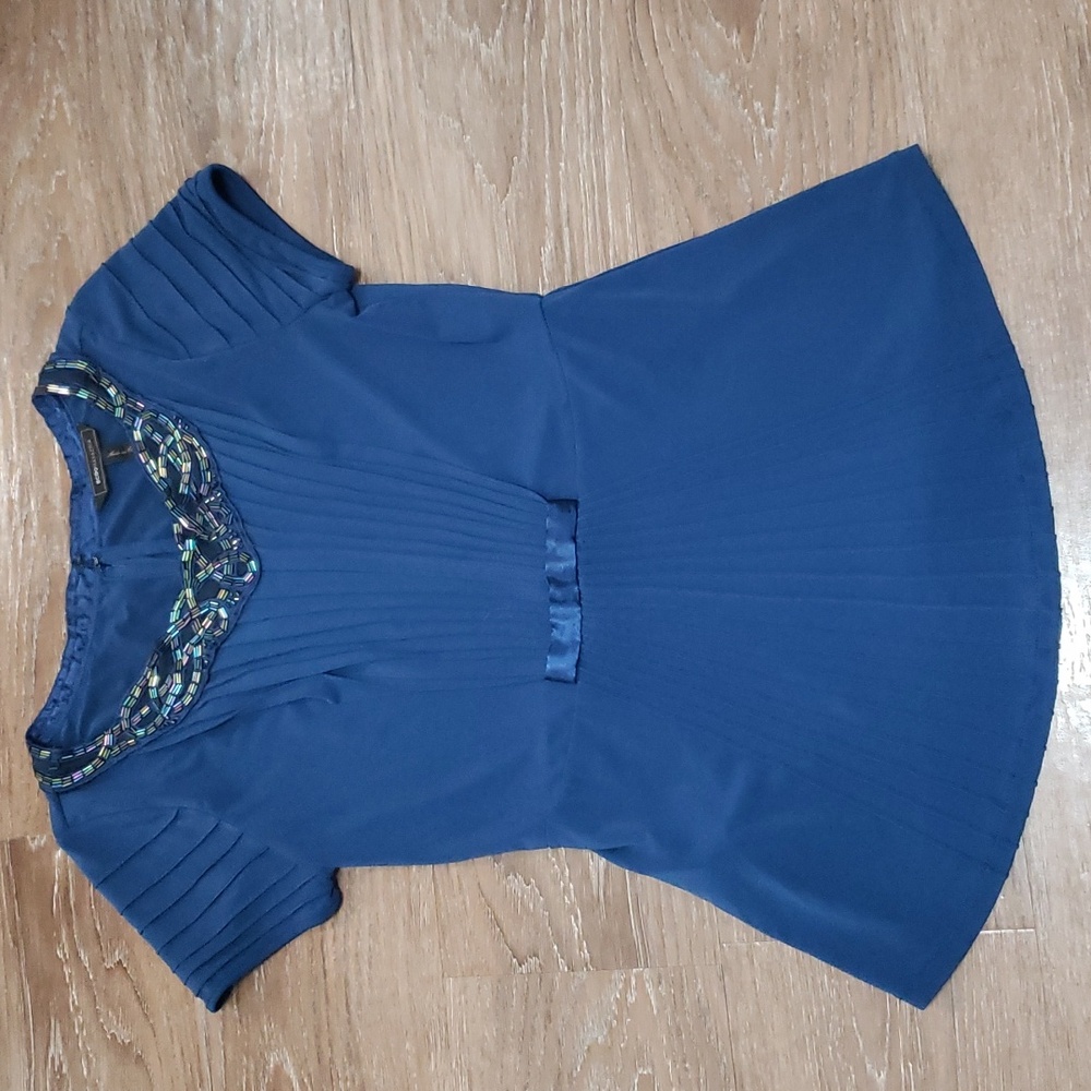 (S) BCBGMAXAZRIA Pleated Beaded Date Night Formal Office Feminine Bejewelled Wow
